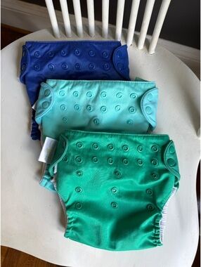 BumGenius 3 Pack Reusable Cloth All In One  Diapers in Blue and Green Shades